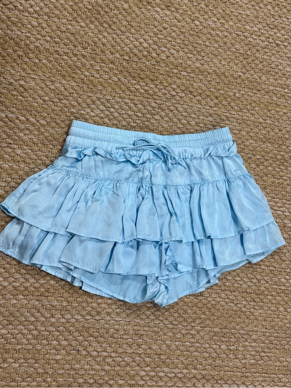 SHUG Lala 100% Silk Tiered Ruffle Skort Light Blue S BNWOT